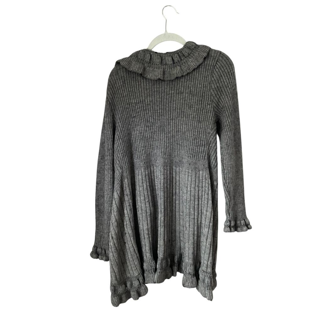 Gray Ribbed Ruffle Cardigan Sweater: Y2K, Modern - Picture 4 of 9